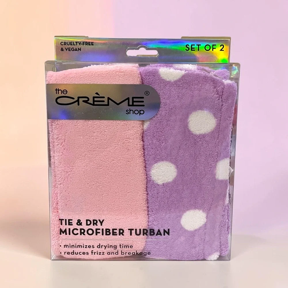 The Creme Shop Tie & Dry Microfiber Turban 2 Pack Hair Towel Quick Dry